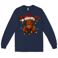 Navy Christmas baby red angus calf with lights Long Sleeve Tee - RanaPortraitStore