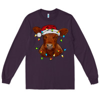 Christmas Baby Red Angus Calf With Lights Long Sleeve Tee | Teevron