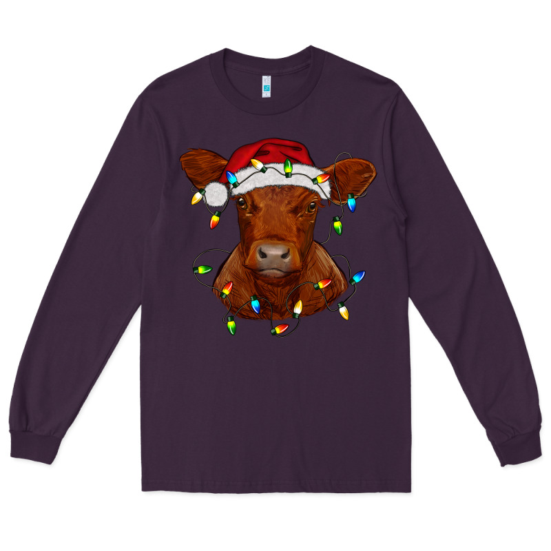 Christmas Baby Red Angus Calf With Lights Long Sleeve Tee by RanaPortraitStore | Teevron