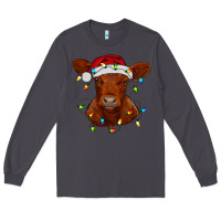 Smoke Christmas baby red angus calf with lights Long Sleeve Tee - RanaPortraitStore