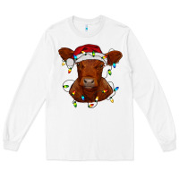 White Christmas baby red angus calf with lights Long Sleeve Tee - RanaPortraitStore