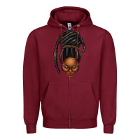 Burgundy afro woman faux jumbo locs Zipper Hoodie - texasbilliewilder
