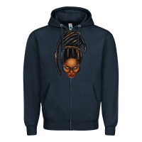 Navy afro woman faux jumbo locs Zipper Hoodie - texasbilliewilder