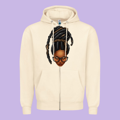 Afro Woman Faux Jumbo Locs Zipper Hoodie Designed By Texasbilliewilder