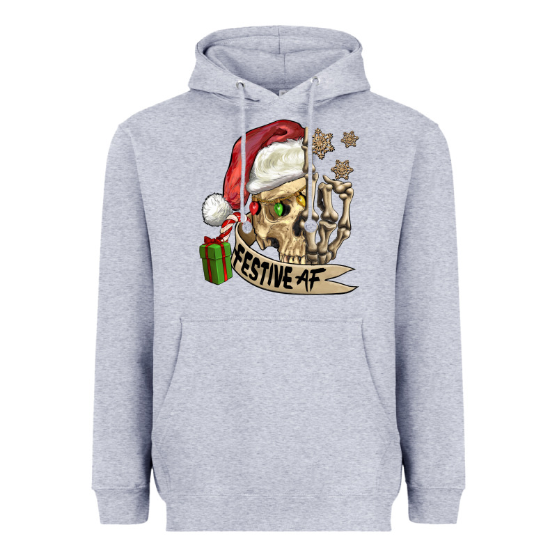 Festive Af Christmas Skull Heavyweight Hoodie by FaDigitalArtStudio | Teevron