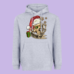 Festive Af Christmas Skull Heavyweight Hoodie Designed By Fadigitalartstudio