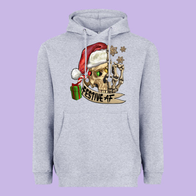 Festive Af Christmas Skull Heavyweight Hoodie Designed By Fadigitalartstudio