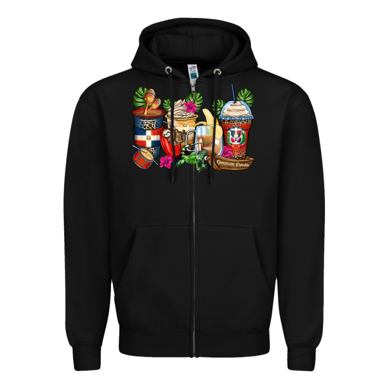 Dominican Republic Coffee Cups Zipper Hoodie by Zillion Design Studio | Teevron
