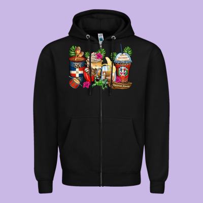 Dominican Republic Coffee Cups Zipper Hoodie Designed By Zillion Design Studio