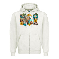 Oatmeal Heather bull skull coffee cups Zipper Hoodie - Zillion Design Studio