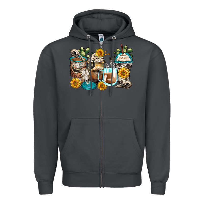 Bull Skull Coffee Cups Zipper Hoodie by Zillion Design Studio | Teevron