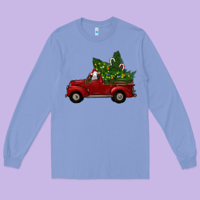 Long Sleeve Tee Christmas Farm Truck With Baby Sheep
