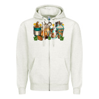 Oatmeal Heather horses coffee cups Zipper Hoodie - Zillion Design Studio