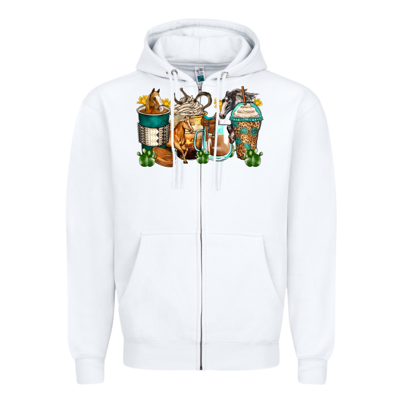 Horses Coffee Cups Zipper Hoodie by Zillion Design Studio | Teevron