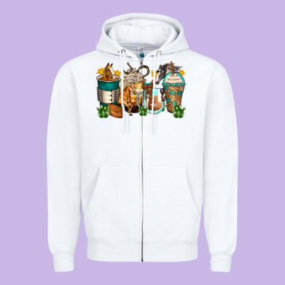 Horses Coffee Cups Zipper Hoodie Designed By Zillion Design Studio