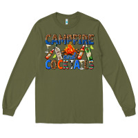 Army Green campfire and cocktails Long Sleeve Tee - texasbilliewilder