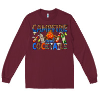 Burgundy campfire and cocktails Long Sleeve Tee - texasbilliewilder