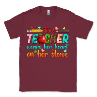 Burgundy this teacher wears her heart on her sleeve Classic Tee - texasbilliewilder