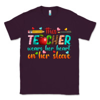 Plum this teacher wears her heart on her sleeve Classic Tee - texasbilliewilder