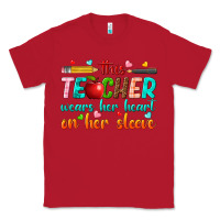 Red this teacher wears her heart on her sleeve Classic Tee - texasbilliewilder