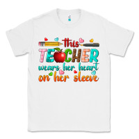 White this teacher wears her heart on her sleeve Classic Tee - texasbilliewilder