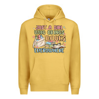 Antique Gold just a girl who brings books everywhere Premium Hoodie - MaliasSmallBusiness
