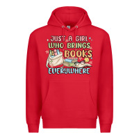 Red just a girl who brings books everywhere Premium Hoodie - MaliasSmallBusiness