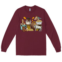 Burgundy coffee cups horses Long Sleeve Tee - texasbilliewilder