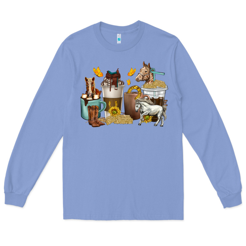 Coffee Cups Horses Long Sleeve Tee by texasbilliewilder | Teevron