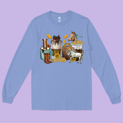 Long Sleeve Tee coffee cups horses