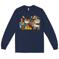 Navy coffee cups horses Long Sleeve Tee - texasbilliewilder