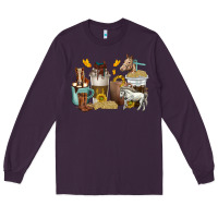 Plum coffee cups horses Long Sleeve Tee - texasbilliewilder
