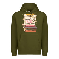 Army Green just a girl who brings books everywhere Premium Hoodie - MaliasSmallBusiness