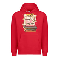 Red just a girl who brings books everywhere Premium Hoodie - MaliasSmallBusiness
