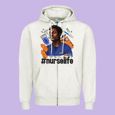 Afro Man Nurse Life Zipper Hoodie Designed By Texasbilliewilder