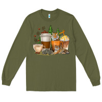 Army Green coffee cups tiger with coffee beans Long Sleeve Tee - texasbilliewilder