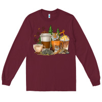 Burgundy coffee cups tiger with coffee beans Long Sleeve Tee - texasbilliewilder