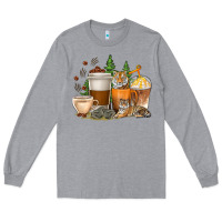 Heather Grey coffee cups tiger with coffee beans Long Sleeve Tee - texasbilliewilder