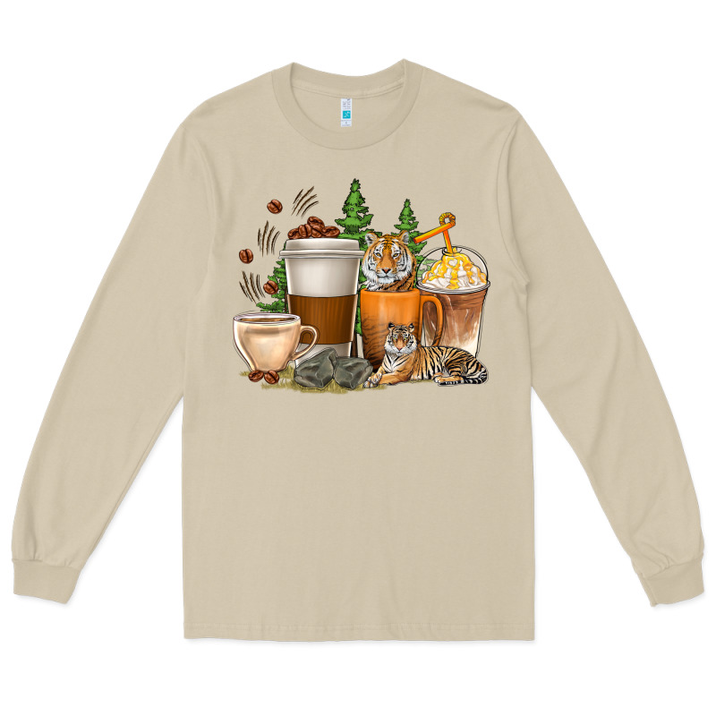 Coffee Cups Tiger With Coffee Beans Long Sleeve Tee by texasbilliewilder | Teevron