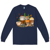 Navy coffee cups tiger with coffee beans Long Sleeve Tee - texasbilliewilder