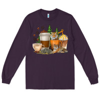 Plum coffee cups tiger with coffee beans Long Sleeve Tee - texasbilliewilder