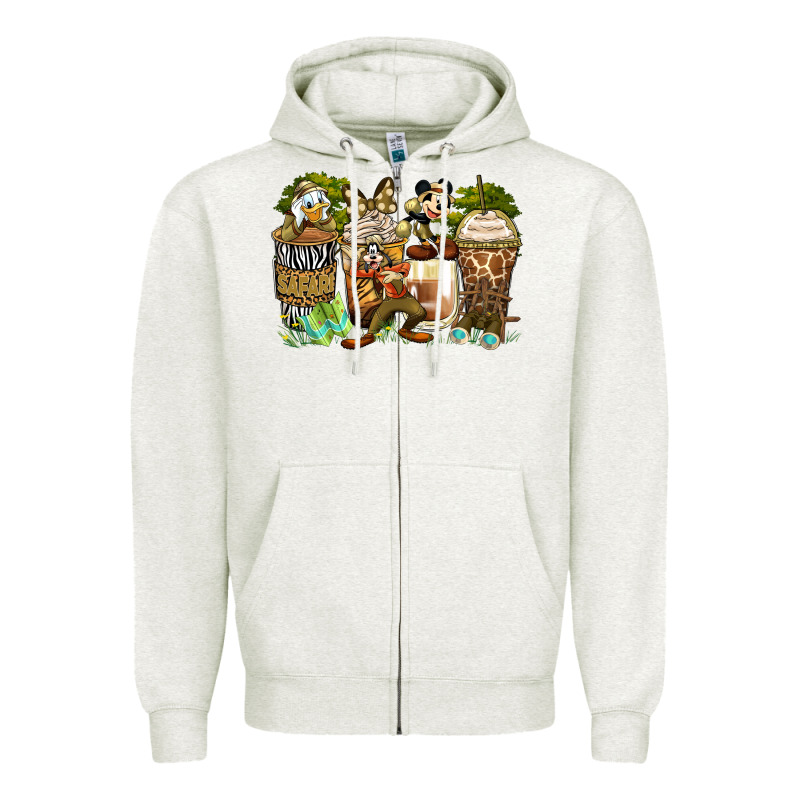 Safari Cartoon Characters Coffee Cups Zipper Hoodie by Zillion Design Studio | Teevron