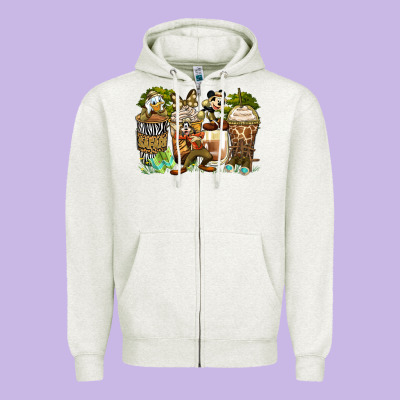 Safari Cartoon Characters Coffee Cups Zipper Hoodie Designed By Zillion Design Studio