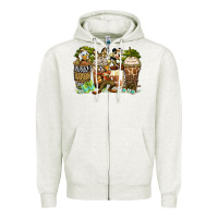 Oatmeal Heather safari cartoon characters coffee cups Zipper Hoodie - Zillion Design Studio