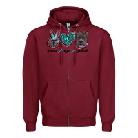 Burgundy peace love pitbull Zipper Hoodie - RanaPortraitStore