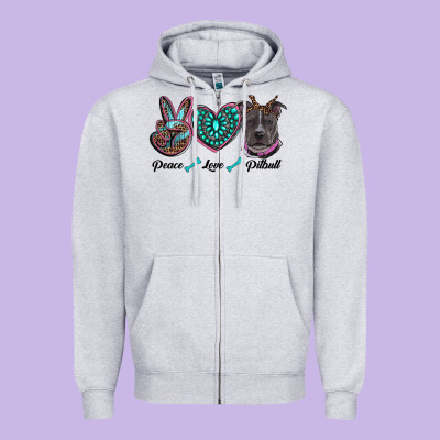 Peace Love Pitbull Zipper Hoodie Designed By Ranaportraitstore