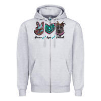 Heather Grey peace love pitbull Zipper Hoodie - RanaPortraitStore
