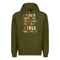 Army Green jesus loves me this i know for the bible tells me Premium Hoodie - MaliasSmallBusiness