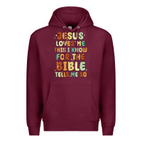 Burgundy jesus loves me this i know for the bible tells me Premium Hoodie - MaliasSmallBusiness