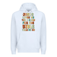 White jesus loves me this i know for the bible tells me Premium Hoodie - MaliasSmallBusiness